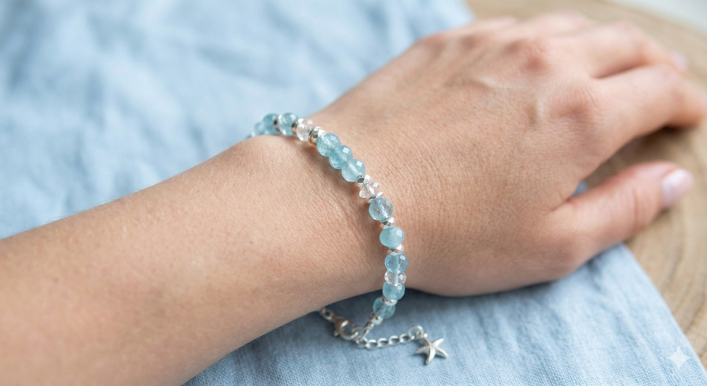 8mm Doğal Akuamarin Taşı Bileklik